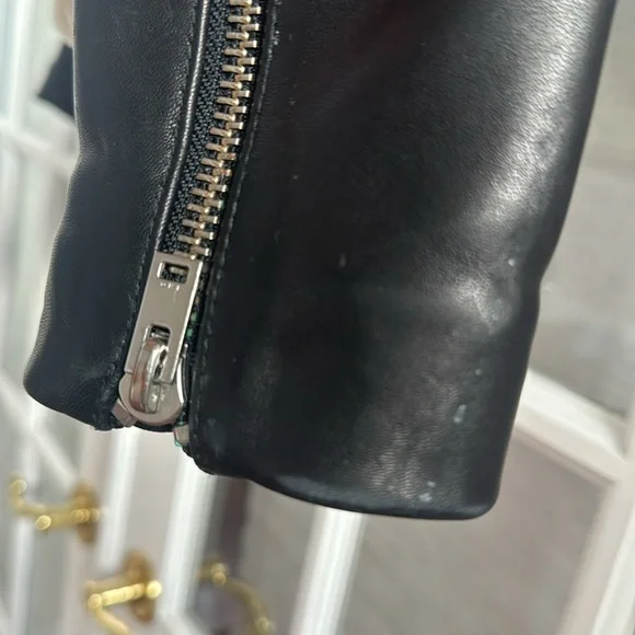 IRO Kohlia Leather and Shearling Moto Jacket Black with Ivory size 36